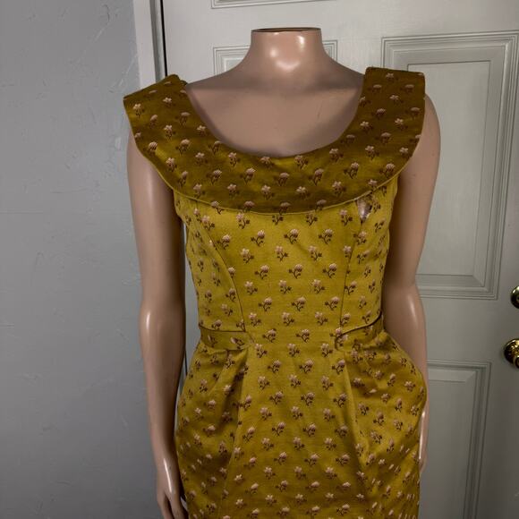 Vintage 60s Mr Mort Women's Dress Brocade Floral Cotton Pockets Party N3 - Picture 2 of 11